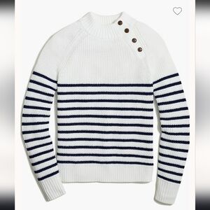 J. Crew Striped Cotton Button Mockneck Pullover Sweater NWOT